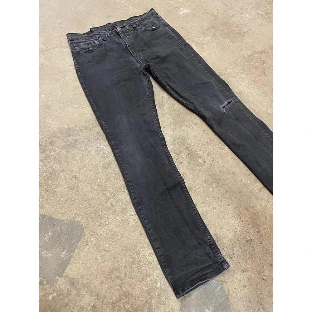 Levis 511 Jeans Mens‎ 36x32 Black Denim Slim Straight Stretch Zip Fly Distressed